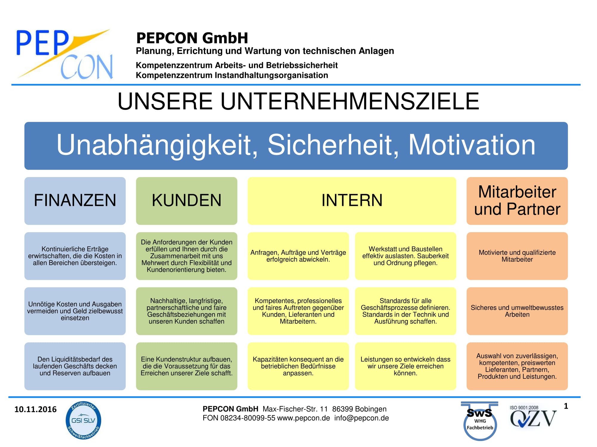 Unternehmensziele PEPCON GmbH